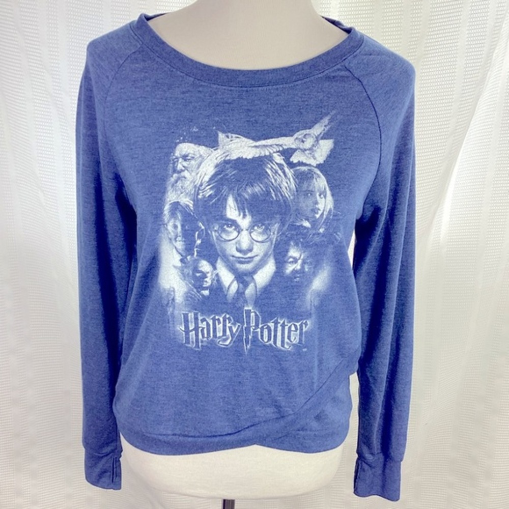 Womenโs Harry Potter Characters Blue Long Sleeveโ Top W/Thumb Holes. Size S/M